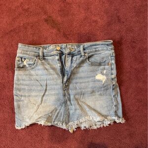Denim Frayed Hem Woman Skirt
